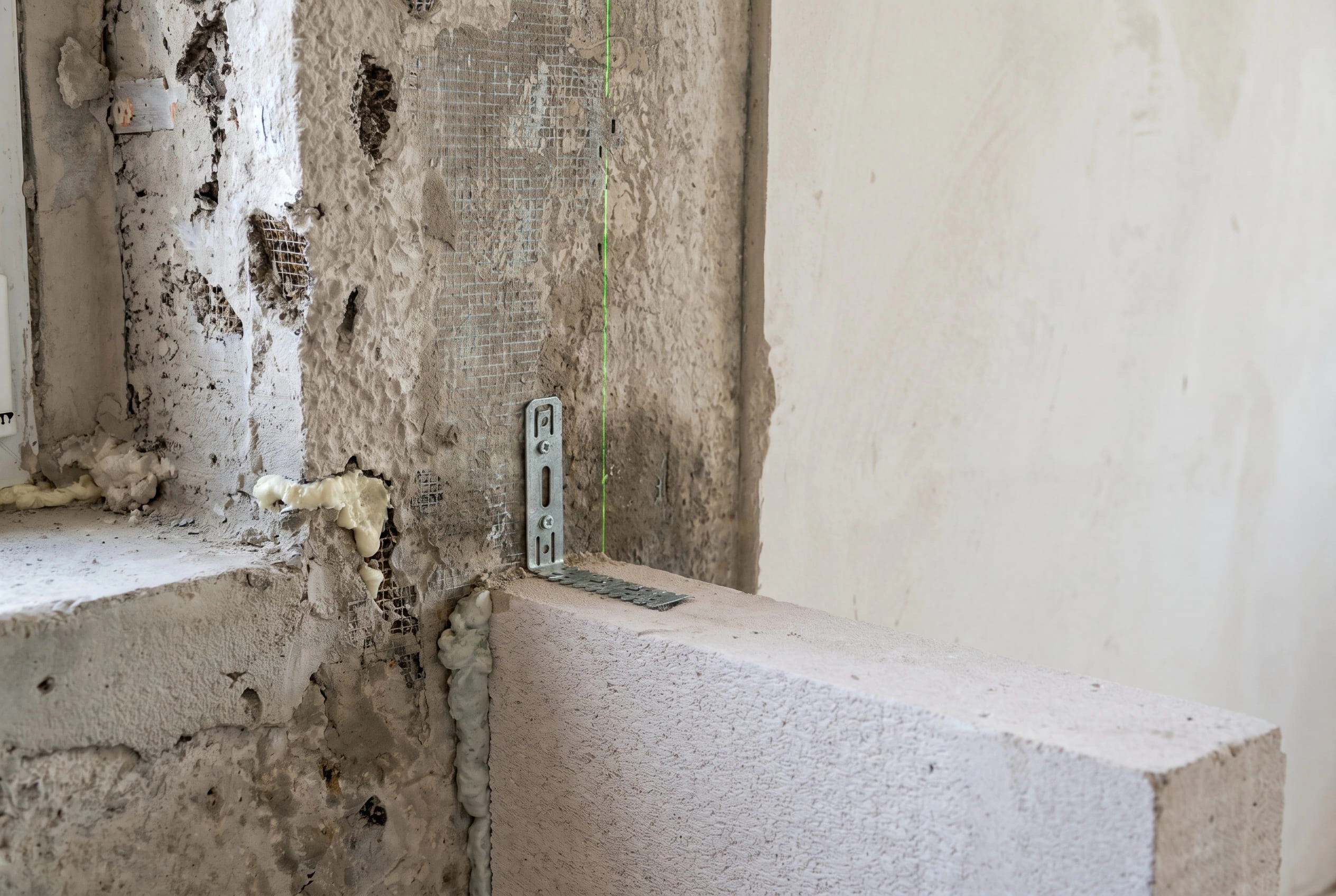 Шаг 6. Перевязка блоков и привязка к стене2